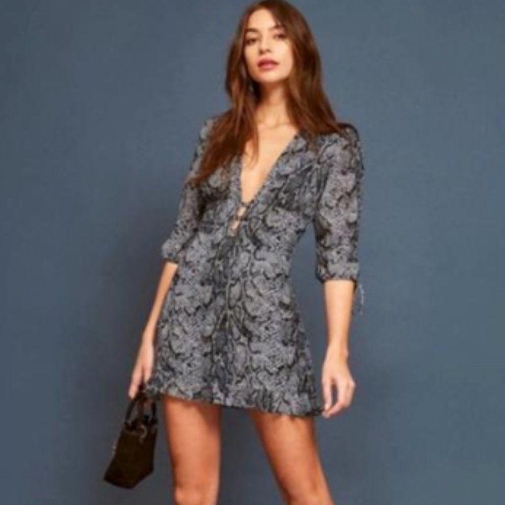 Reformation Mini Dress - Blue Women Snake Print Scarlett Serpent Mini